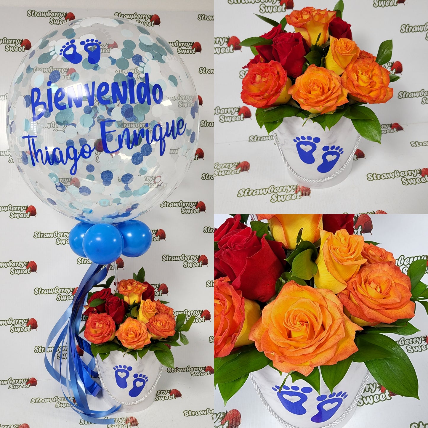 Cilindro Rosas + Globo Personalizado