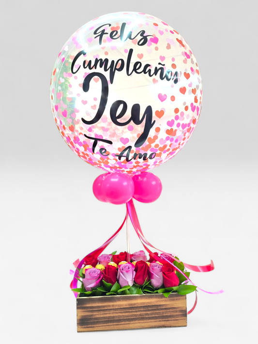 Combo 9 Wood Rose & Globo Personalizado