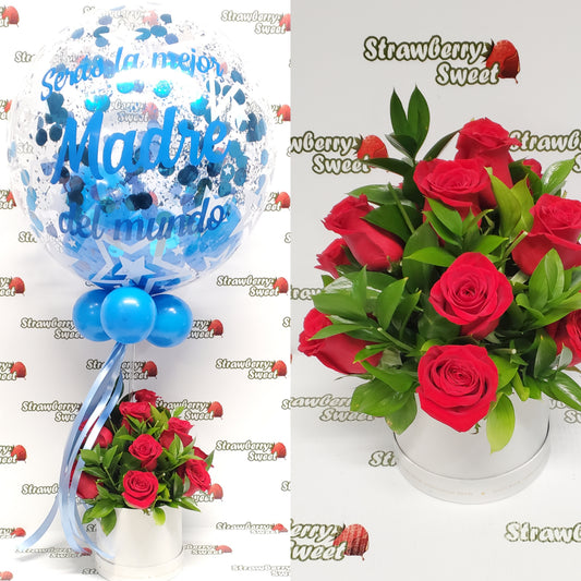 Cilindro Rosas + Globo Personalizado